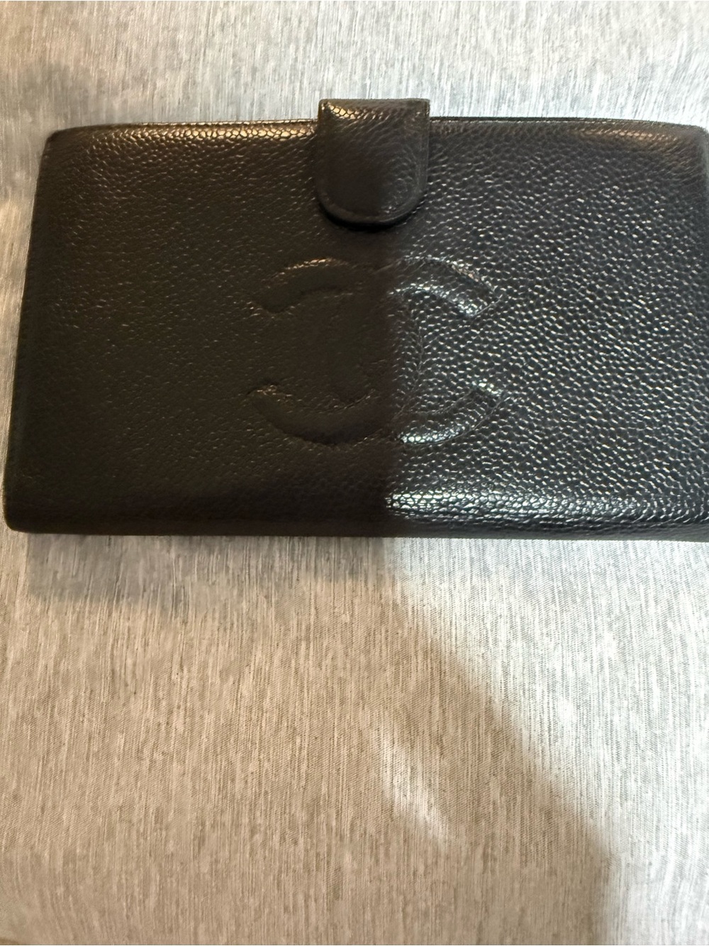 CHANEL Black Leather Wallet with Yellow Serial Label